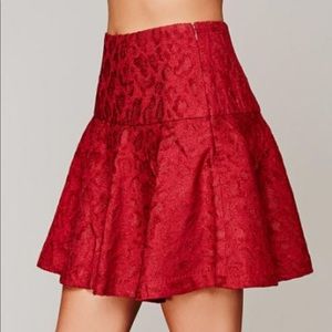 Free People Red Chenille Cheetah Skirt, Size 0